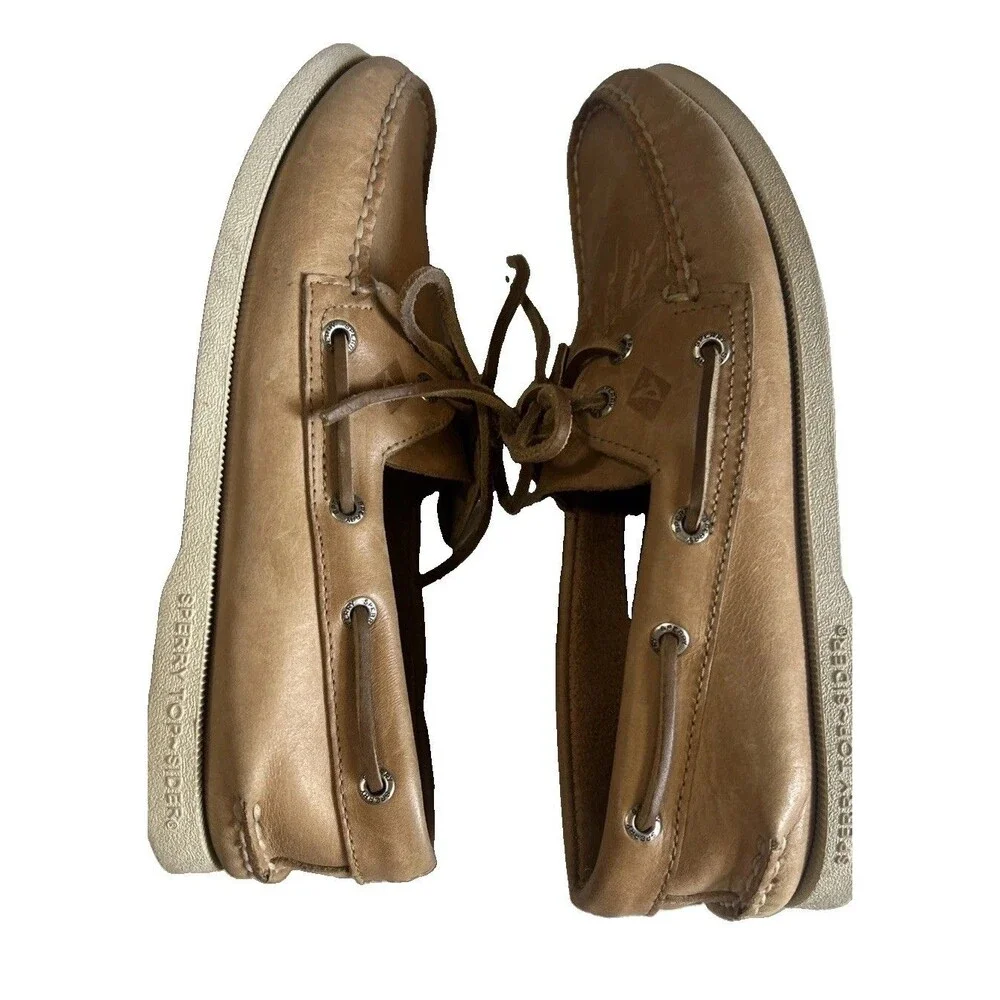 Sperry Top-Sider Men’s 8.5M  Authentic Original Tan Leather 2 Eye Boat Shoes